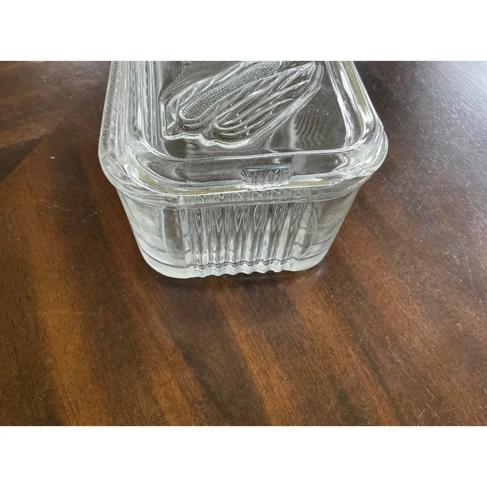 Vintage Glass Refrigerator Dish Embossed Vegetable Lid Ribbed Clear
